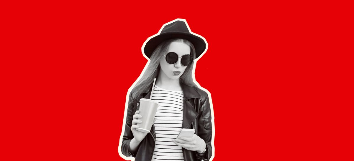 Photo of a successful woman over a red background